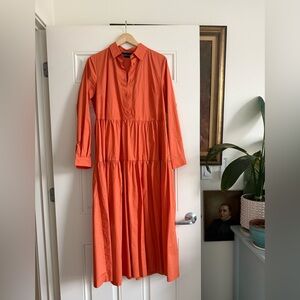 Tiered Long Sleeve Shirt Dress in Bright Orange